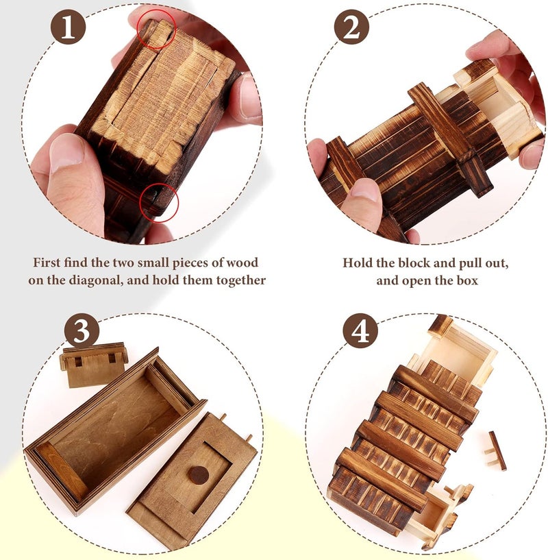 Oppaxf Puzzle Box 3 Pack Wooden Secret Puzzle Box with Hidden Compartment 3D Brain Teaser Magic Drawers Secret Magic Box Wooden Box Puzzle Case Difficult Puzzles Boxs Gift Card for Adults and Kids - Image 5